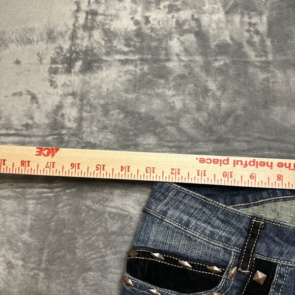 New Platinum Plush Embroidered Studded Straight Jeans Womens Size 1‎ Velvet Blue - Picture 3 of 10